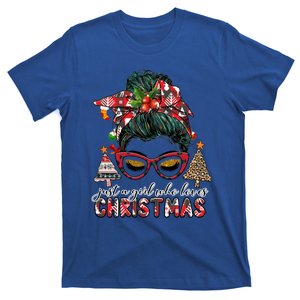 Just A Who Loves Christmas Messy Bun Buffalo Gift T-Shirt