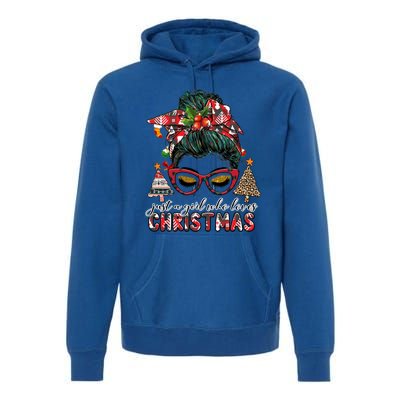 Just A Who Loves Christmas Messy Bun Buffalo Gift Premium Hoodie