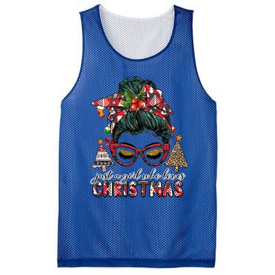 Just A Who Loves Christmas Messy Bun Buffalo Gift Mesh Reversible Basketball Jersey Tank