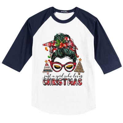 Just A Who Loves Christmas Messy Bun Buffalo Gift Baseball Sleeve Shirt