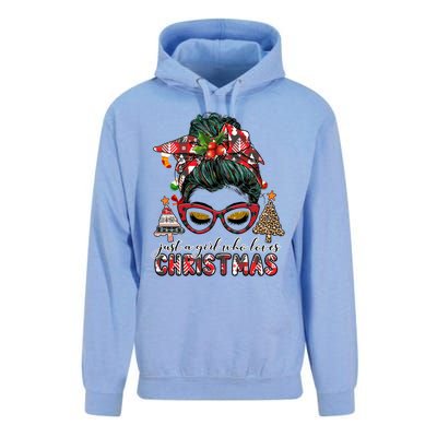 Just A Who Loves Christmas Messy Bun Buffalo Gift Unisex Surf Hoodie