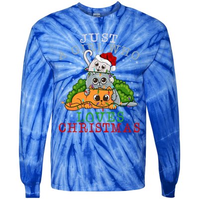 Just A Who Loves Christmas Funny Xmas Cats Lights Funny Gift Cool Gift Tie-Dye Long Sleeve Shirt