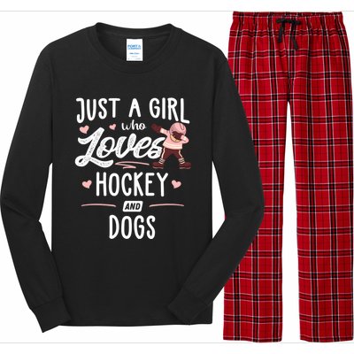 Just A Who Loves Hockey And Dogs Gift Great Gift Long Sleeve Pajama Set