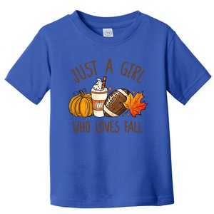 Just A Who Loves Fall Pumpkin Coffee Latte Football Gift Toddler T-Shirt