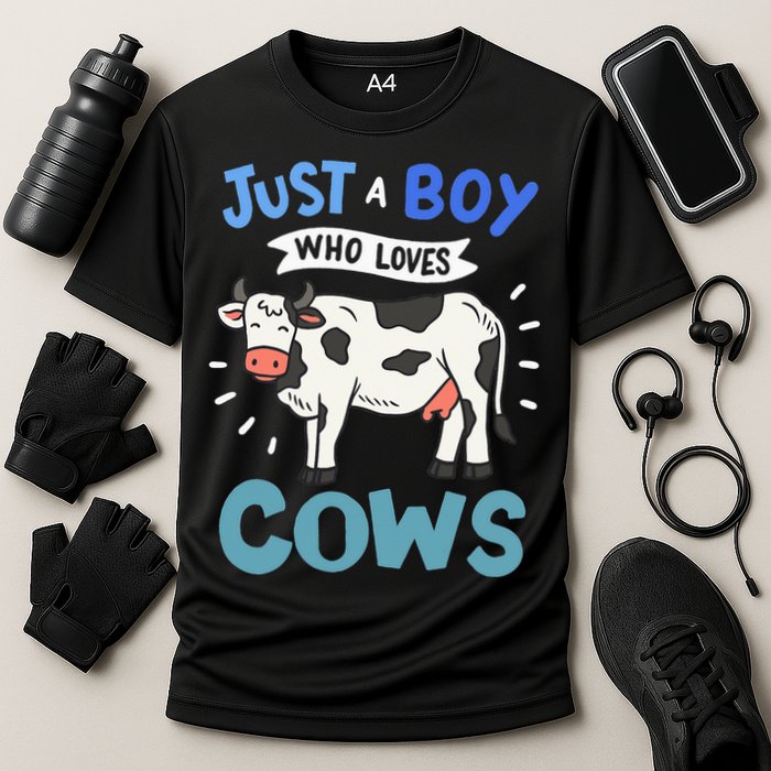 Just a  Who Loves Cows Funny Cows Lover Gift Cooling Performance Crew T-Shirt