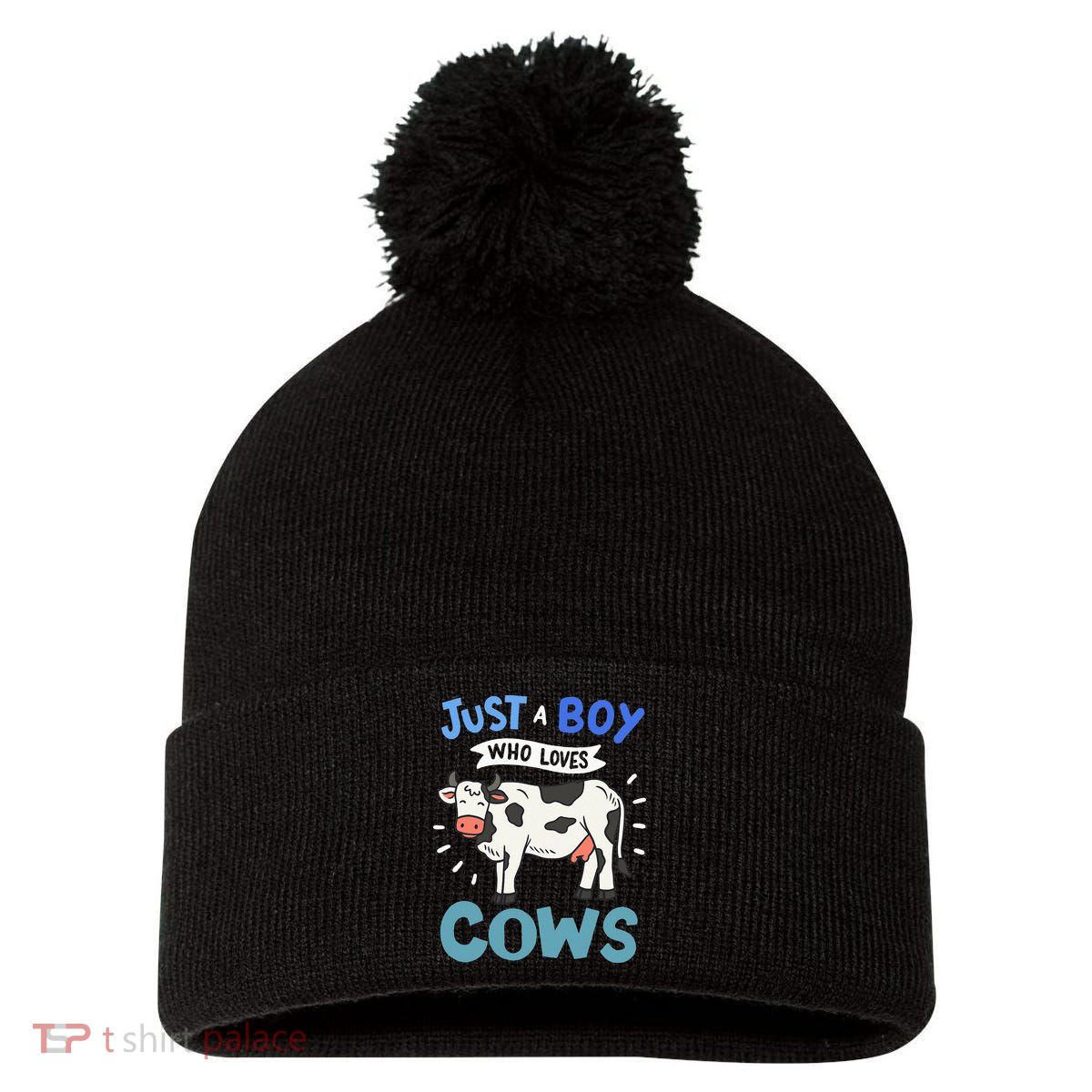 Just a  Who Loves Cows Funny Cows Lover Gift Pom Pom 12in Knit Beanie