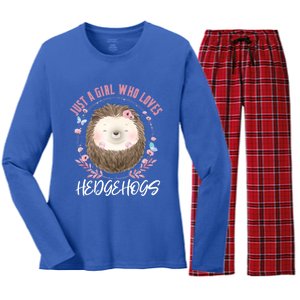 Just A Who Loves Hedgehogs Forest Animal Cute Hedgehog Gift Women's Long Sleeve Flannel Pajama Set 