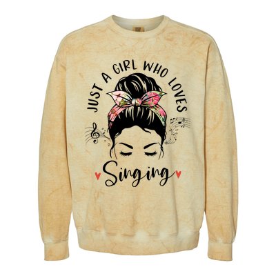 Just A Who Loves Singing Hair Bun Gifts For Singer Colorblast Crewneck Sweatshirt