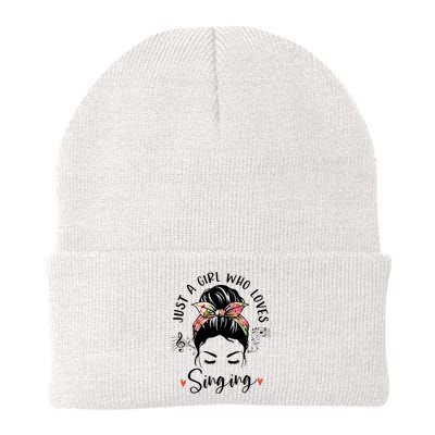 Just A Who Loves Singing Hair Bun Gifts For Singer Knit Cap Winter Beanie