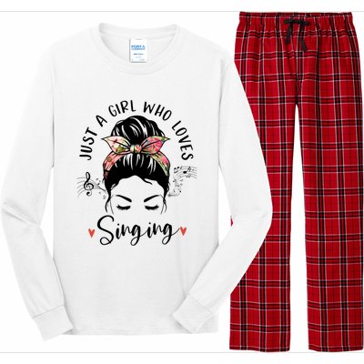 Just A Who Loves Singing Hair Bun Gifts For Singer Long Sleeve Pajama Set