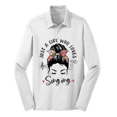 Just A Who Loves Singing Hair Bun Gifts For Singer Silk Touch Performance Long Sleeve Polo