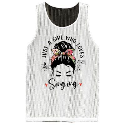 Just A Who Loves Singing Hair Bun Gifts For Singer Mesh Reversible Basketball Jersey Tank