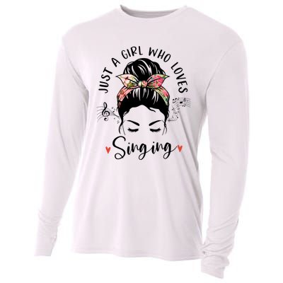 Just A Who Loves Singing Hair Bun Gifts For Singer Cooling Performance Long Sleeve Crew