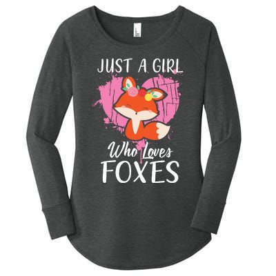 Just A Who Loves Foxes Pink Cute Heart And Fox Women's Perfect Tri Tunic Long Sleeve Shirt