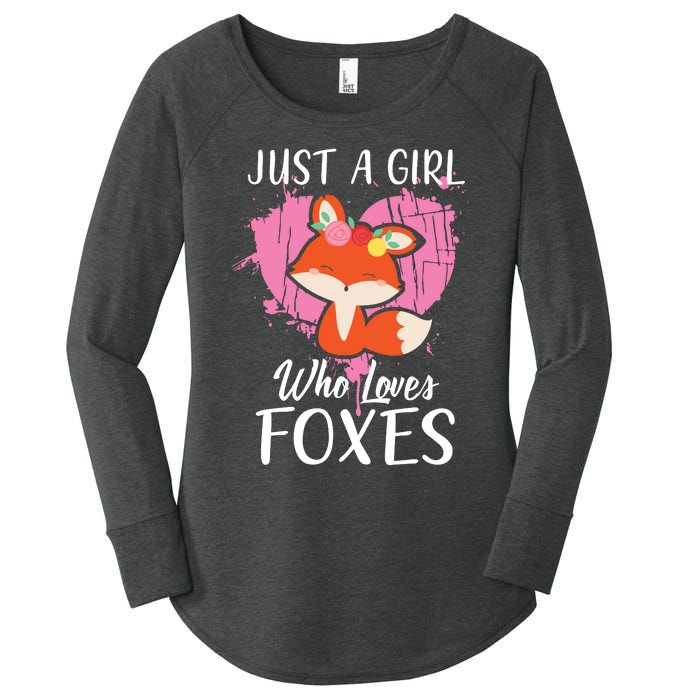 Just A Who Loves Foxes Pink Cute Heart And Fox Women's Perfect Tri Tunic Long Sleeve Shirt