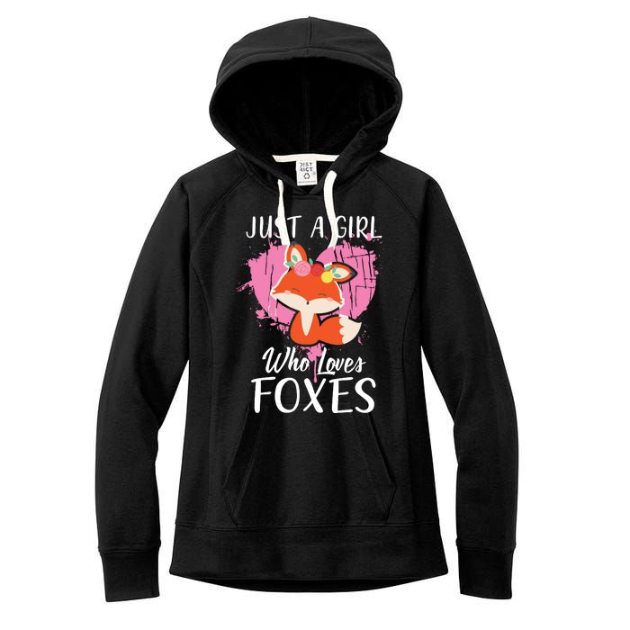 Just A Who Loves Foxes Pink Cute Heart And Fox Women's Fleece Hoodie