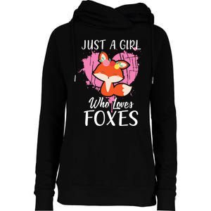 Just A Who Loves Foxes Pink Cute Heart And Fox Womens Funnel Neck Pullover Hood