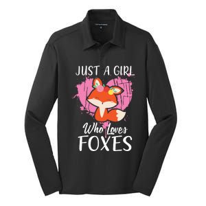 Just A Who Loves Foxes Pink Cute Heart And Fox Silk Touch Performance Long Sleeve Polo