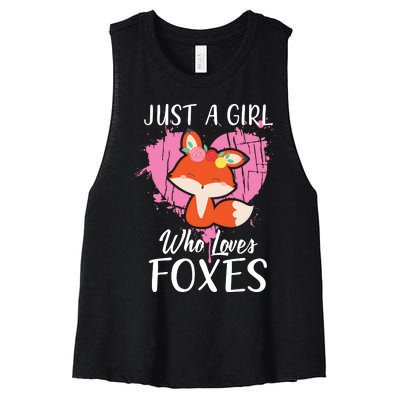 Just A Who Loves Foxes Pink Cute Heart And Fox Women's Racerback Cropped Tank