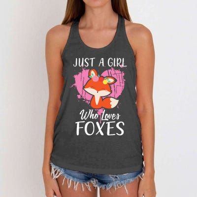 Just A Who Loves Foxes Pink Cute Heart And Fox Women's Knotted Racerback Tank