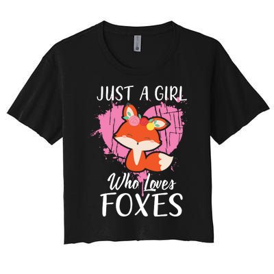 Just A Who Loves Foxes Pink Cute Heart And Fox Women's Crop Top Tee