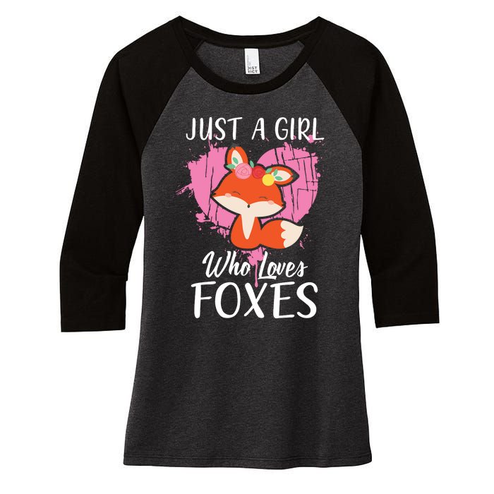 Just A Who Loves Foxes Pink Cute Heart And Fox Women's Tri-Blend 3/4-Sleeve Raglan Shirt