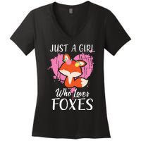 Just A Who Loves Foxes Pink Cute Heart And Fox Women's V-Neck T-Shirt