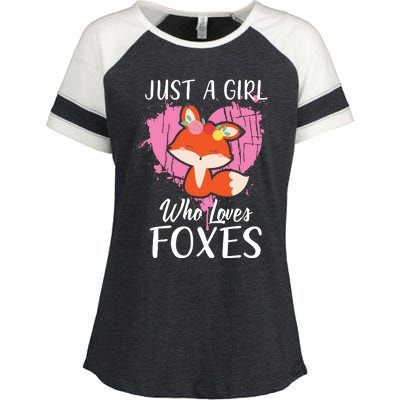 Just A Who Loves Foxes Pink Cute Heart And Fox Enza Ladies Jersey Colorblock Tee