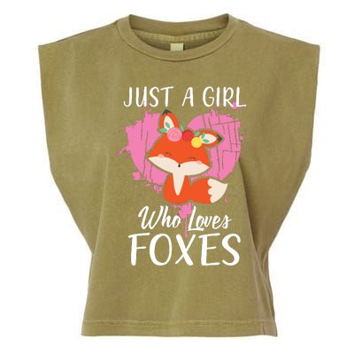 Just A Who Loves Foxes Pink Cute Heart And Fox Garment-Dyed Women's Muscle Tee