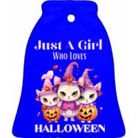 Just A Who Loves Halloween Cute Cat Pumpkin Gift Ceramic Bell Ornament