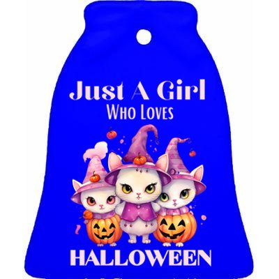 Just A Who Loves Halloween Cute Cat Pumpkin Gift Ceramic Bell Ornament