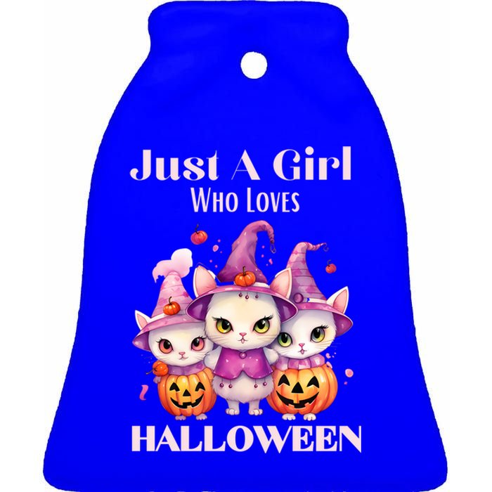 Just A Who Loves Halloween Cute Cat Pumpkin Gift Ceramic Bell Ornament