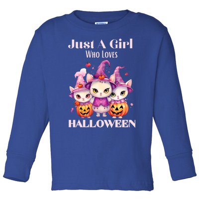 Just A Who Loves Halloween Cute Cat Pumpkin Gift Toddler Long Sleeve Shirt