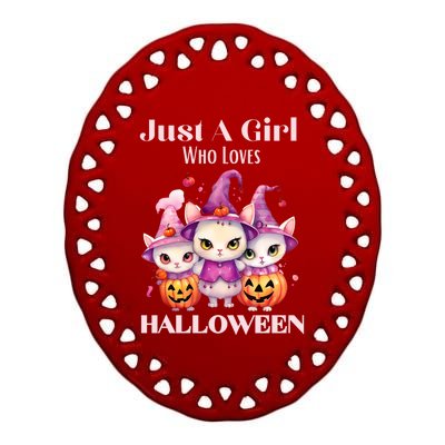 Just A Who Loves Halloween Cute Cat Pumpkin Gift Ceramic Oval Ornament