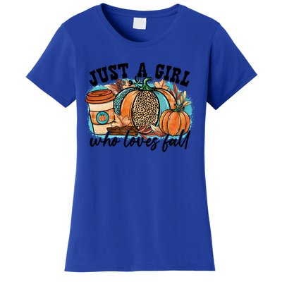 Just A Who Loves Fall Pumpkin Spice Leopard Coffee Cup Gift Women's T-Shirt