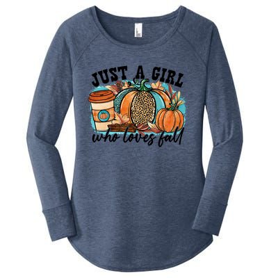 Just A Who Loves Fall Pumpkin Spice Leopard Coffee Cup Gift Women's Perfect Tri Tunic Long Sleeve Shirt