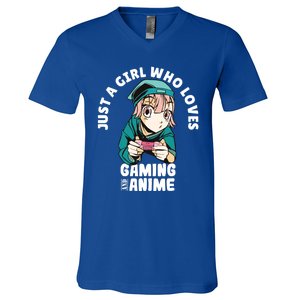 Just A Who Loves Anime And Gaming Gamer Anime Merch Gift V-Neck T-Shirt