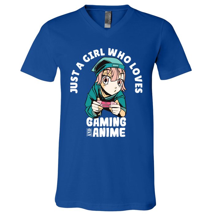 Just A Who Loves Anime And Gaming Gamer Anime Merch Gift V-Neck T-Shirt