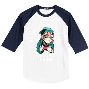 Just A Who Loves Anime And Gaming Gamer Anime Merch Gift Baseball Sleeve Shirt