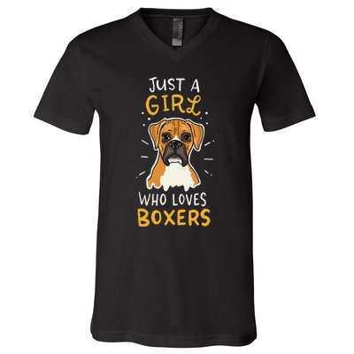 Just A Who Loves Boxers Dog School Gift V-Neck T-Shirt