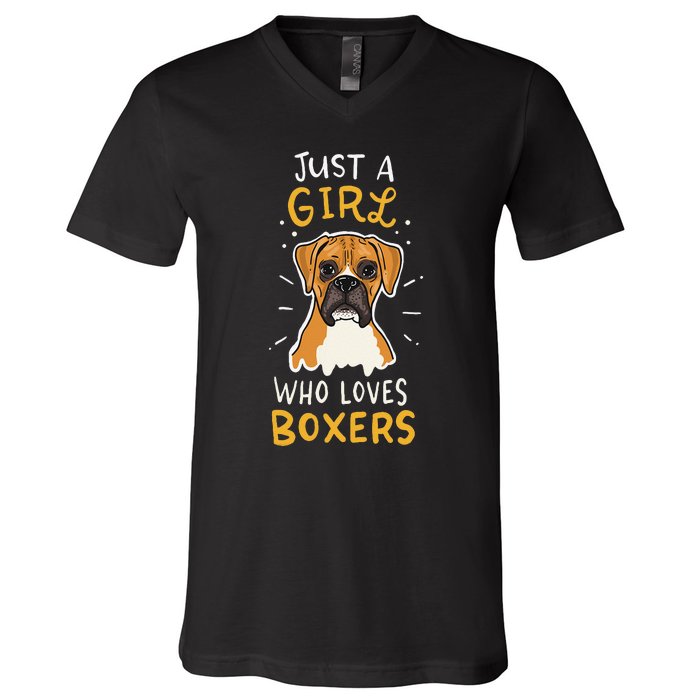 Just A Who Loves Boxers Dog School Gift V-Neck T-Shirt