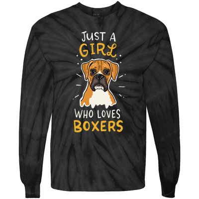 Just A Who Loves Boxers Dog School Gift Tie-Dye Long Sleeve Shirt