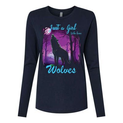 Just A Who Loves Wolves Wolf Womens Cotton Relaxed Long Sleeve T-Shirt