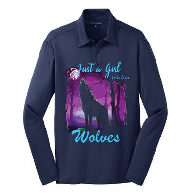 Just A Who Loves Wolves Wolf Silk Touch Performance Long Sleeve Polo