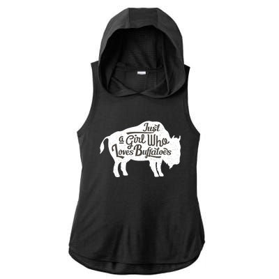 Just A  Who Loves Buffaloes Buffalo Bison Lover  Ladies PosiCharge Tri-Blend Wicking Draft Hoodie Tank