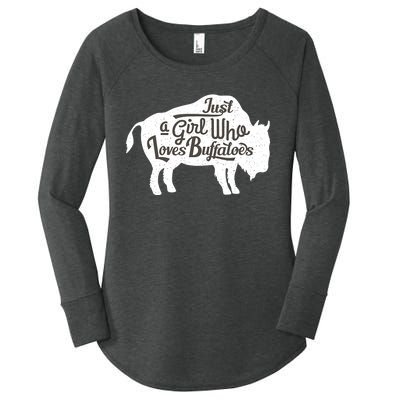 Just A  Who Loves Buffaloes Buffalo Bison Lover  Women's Perfect Tri Tunic Long Sleeve Shirt