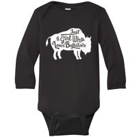 Just A  Who Loves Buffaloes Buffalo Bison Lover  Baby Long Sleeve Bodysuit