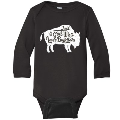 Just A  Who Loves Buffaloes Buffalo Bison Lover  Baby Long Sleeve Bodysuit