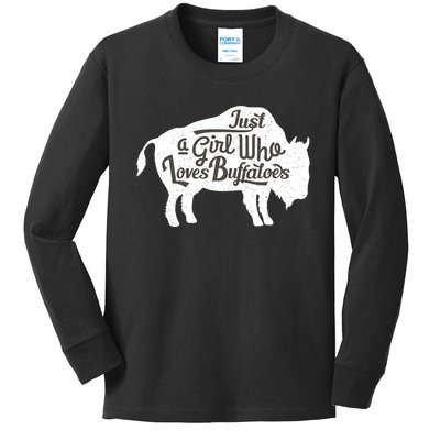 Just A  Who Loves Buffaloes Buffalo Bison Lover  Kids Long Sleeve Shirt