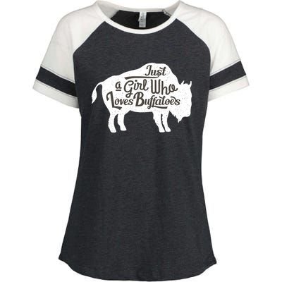 Just A  Who Loves Buffaloes Buffalo Bison Lover  Enza Ladies Jersey Colorblock Tee